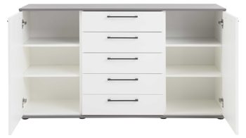 Kombikommode Interliving aus Holz in Weiß Interliving Kleiderschrank Serie 1207 – Kombikommode 670065 Weiß & Manhattan – zwei Türen, fünf Schubladen, Breite ca. 151 cm