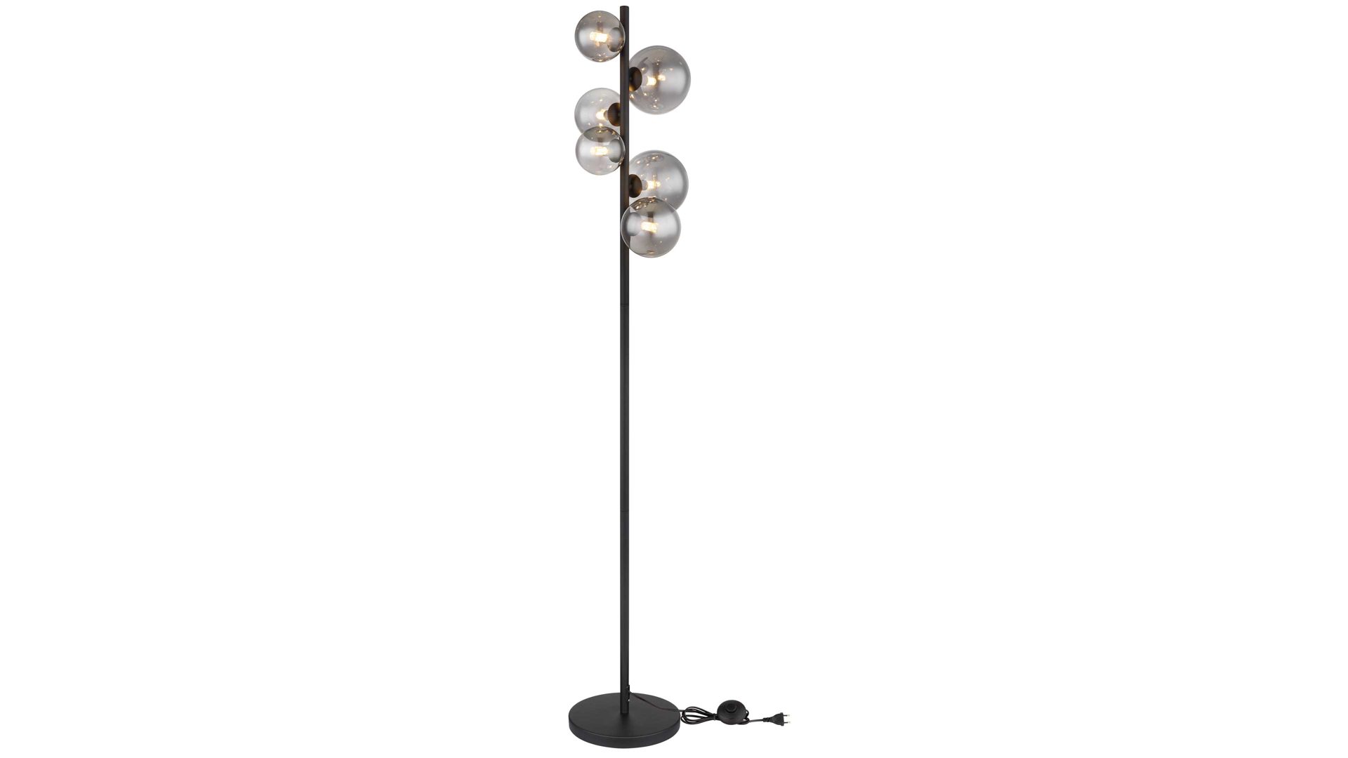 Stehleuchte Globo lighting aus Glas in Schwarz GLOBO Lampe-Serie Riha - Stehleuchte Rauchglas & mattschwarzes Metall - Höhe ca. 155 cm