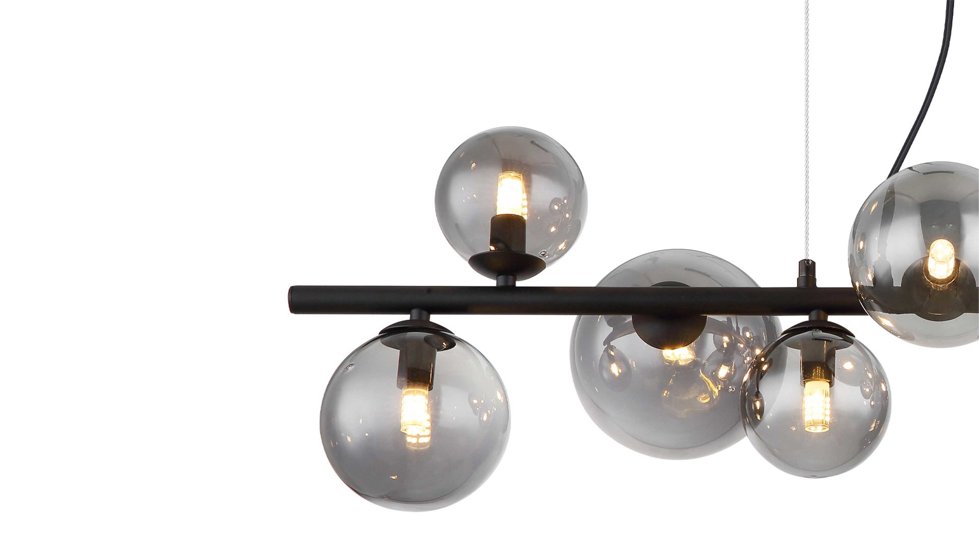 Pendelleuchte Globo lighting aus Glas in Schwarz GLOBO Lampe-Serie Riha - Hängeleuchte Rauchglas & mattschwarzes Metall - Länge ca. 87 cm