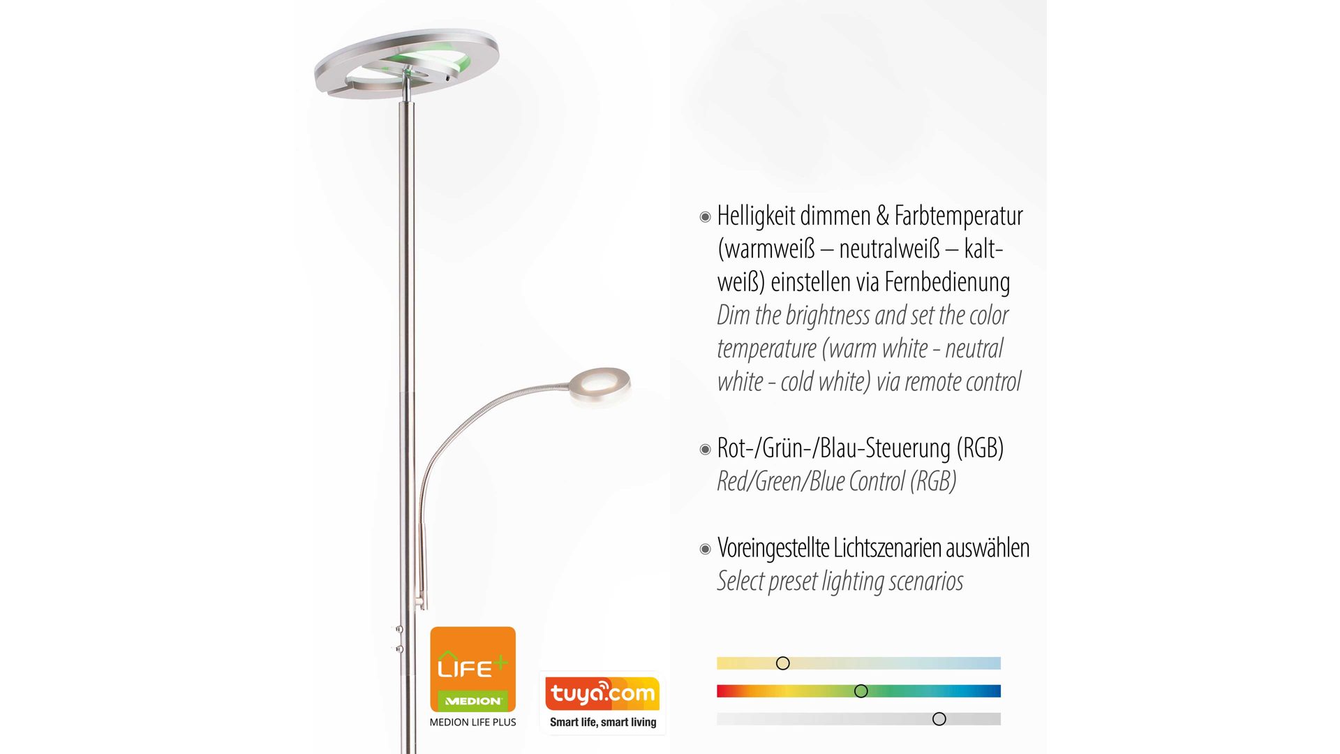 Stehleuchte Just light. (leuchtendirekt) aus Metall in Metallfarben JUST LIGHT. Leuchten Serie LOLAsmart - Deckenfluter Rocco stahlfarbenes Metall - Höhe ca. 181 cm