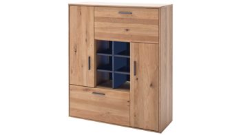 Highboard Mca direkt aus Holz in Holzfarben Wohnprogramm Portland - Highboard Asteiche bianco & Anthrazit – zwei Türen, eine Schublade, eine Klappe