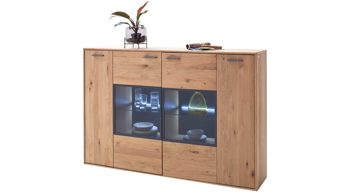 Highboard Mca direkt aus Holz in Holzfarben Wohnprogramm Portland - Highboard Asteiche bianco & Anthrazit – zwei Türen, eine Schublade, Breite ca. 184 cm