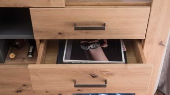 Wohnwand Mca furniture aus Holz in Holzfarben Wohnprogramm Meran - Wohnwand I Balkeneiche & Anthrazit – vierteilig, Breite ca. 336 cm