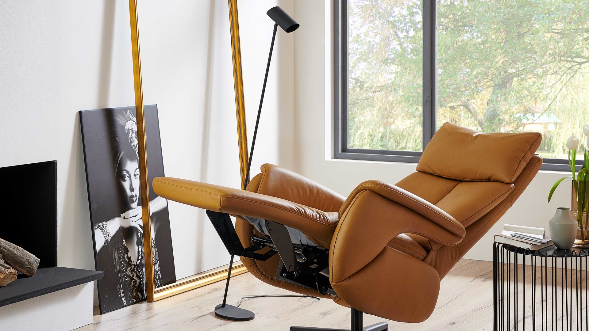 Relaxsessel Steinpol polsteria aus Leder in Gelb Relaxsessel Serie Relaxa Feeling senffarbenes Leder Punch Dijon & schwarzer Sternfuß