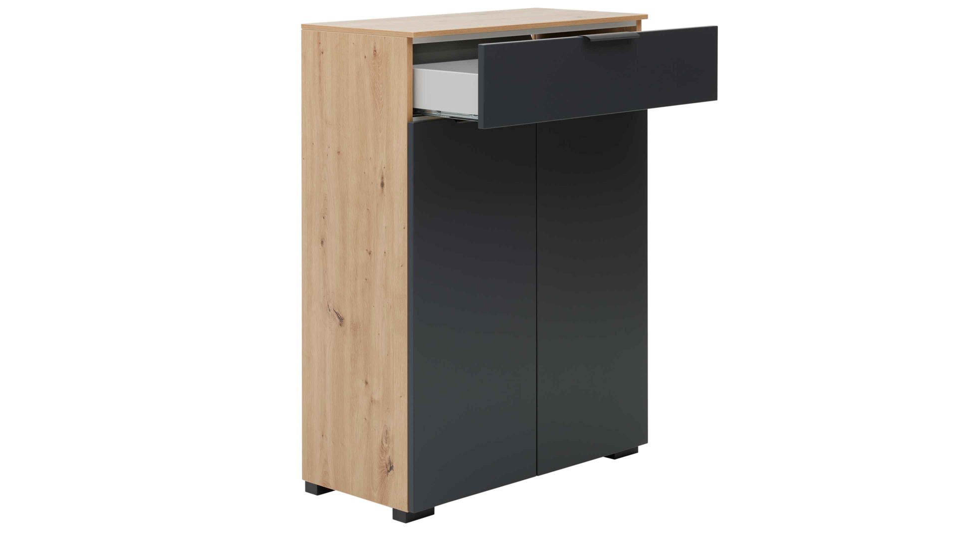 Kombikommode Interliving aus Holz in Anthrazit Interliving Garderobe Serie 6012 - Kombikommode anthrazitfarbener Mattlack & Asteiche - eine Schublade, zwei Türen, Breite ca. 80 cm