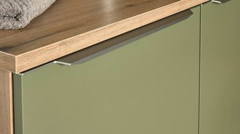 Einbauküche Interliving aus Holz in Grün Interliving Küche Serie 3074 - Hauswirtschaftsraumlösung Olive & Vulkaneiche – Stellfläche ca. 190 x 275 cm