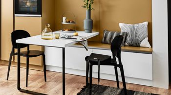 Einbauküche Nolte® küchen aus Holz in Hellbraun nolte® Einbauküche Soft Lack mit privileg Einbaugeräten Caramel & Mattweiß - zweizeilig