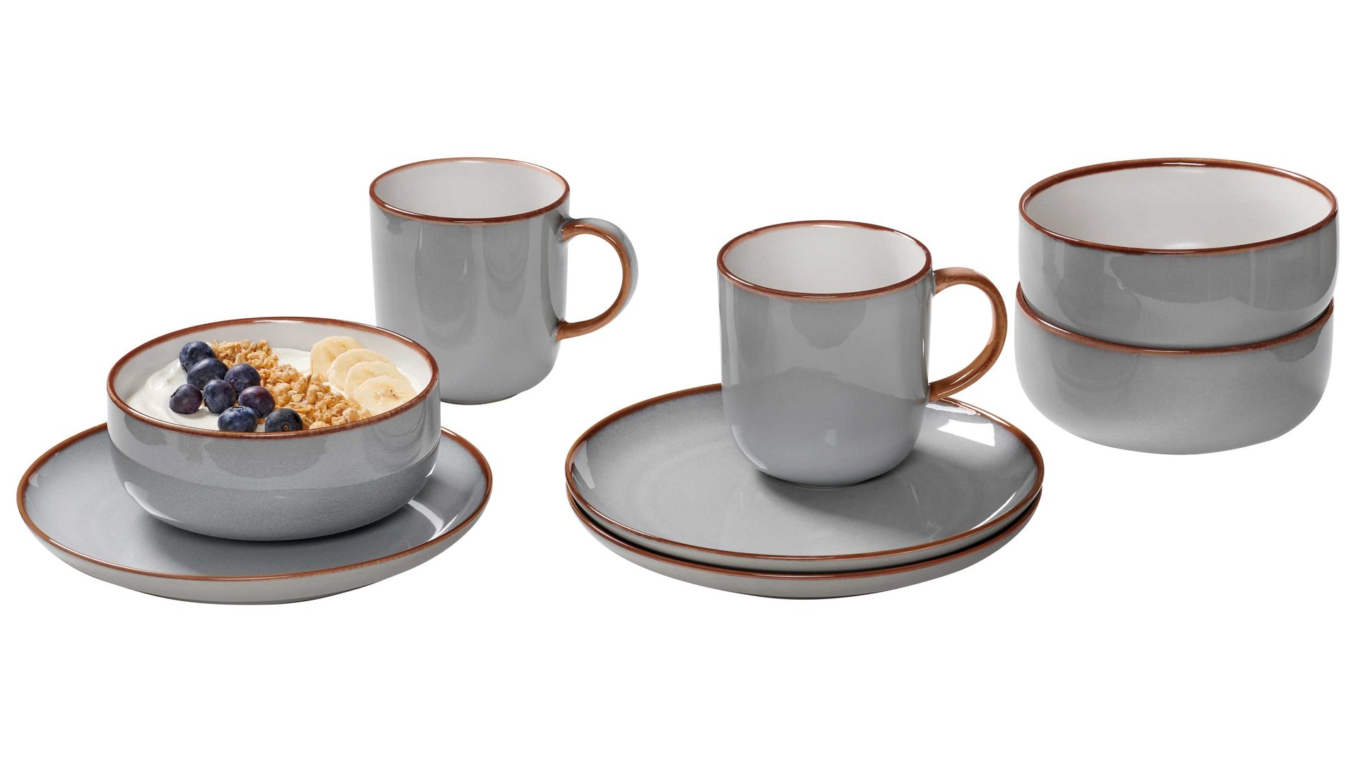 Kaffeeservice Ritzenhoff & breker aus Keramik in Grau Ritzenhoff & Breker Frühstücksservice Portofino graues Steinzeug - zwölfteilig