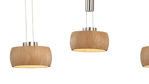 Pendelleuchte Fh fischer & honsel aus Holz in Holzfarben FH Hängelampe Shine-Wood Eiche & Nickelfarben - Länge ca. 100 cm