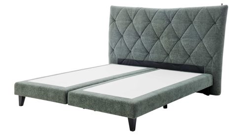 Boxspringbett Interliving aus Stoff in Grün Interliving Bettensystem Serie 1420 - Boxspringbett moosgrüne Chenille Toni & schwarze Holzfüße - Liegefläche ca. 180 x 200 cm