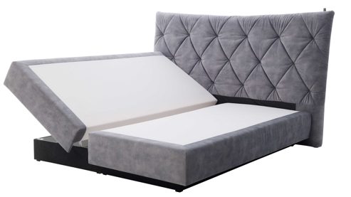 Boxspringbett Interliving aus Stoff in Grau Interliving Boxspringbett Serie 1420 - Boxspringbett mit Bettkasten silberfarbener Strickvelours Auri - Liegefläche ca. 180 x 200 cm
