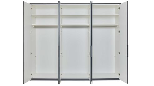 Kleiderschrank Interliving aus Holz in Hellgrau Interliving Schlafzimmer Serie 1210 – Kleiderschrank Seidengrau & Basalt - sechs Türen, Breite ca. 299 cm