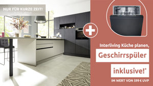 Einbauküche Interliving aus Holz in Schwarz Interliving Küche Serie 3056 mit Miele Einbaugeräten Eiche Nero & Platingrau – Stellfläche ca. 400 x 285 cm